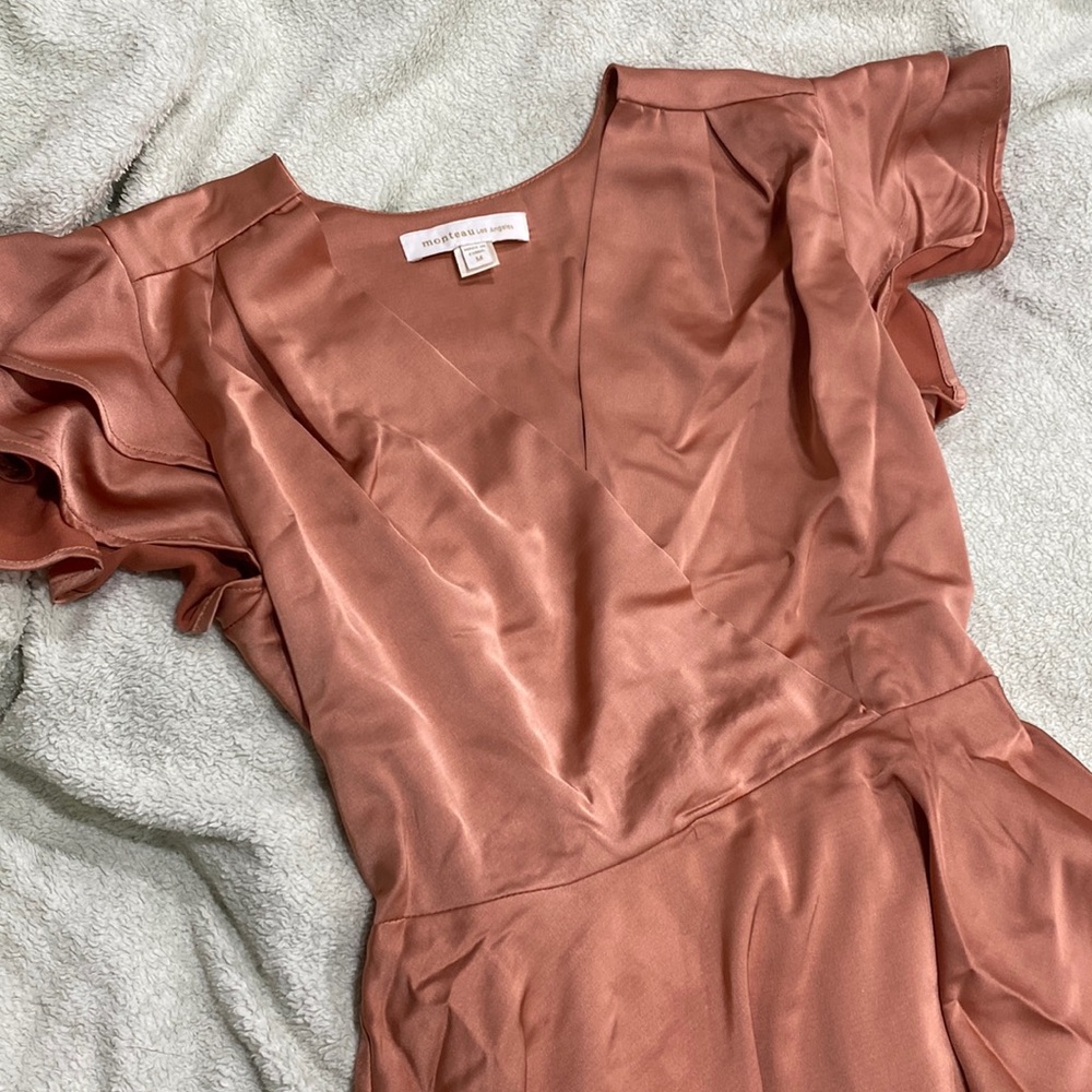 Coral Satin V-Neck Blouse